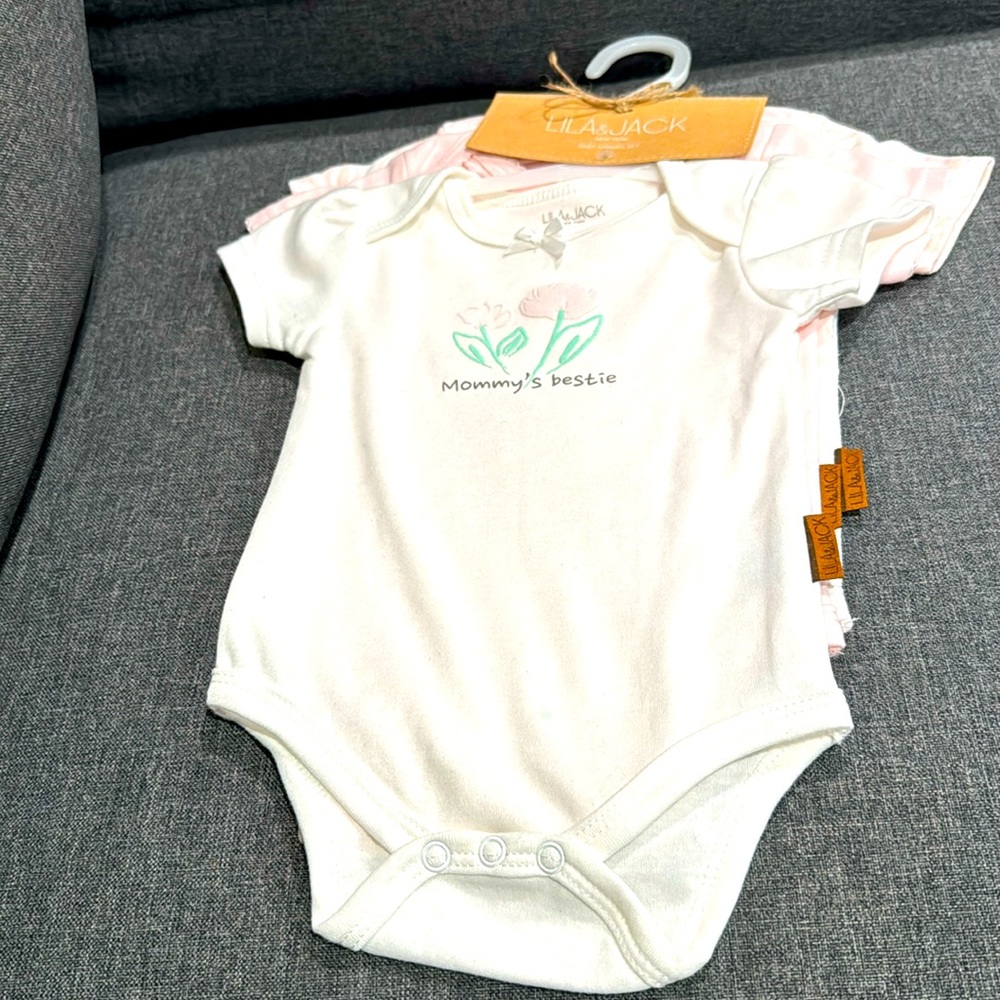 Lila and Jack White and Pink Baby Onesie Set